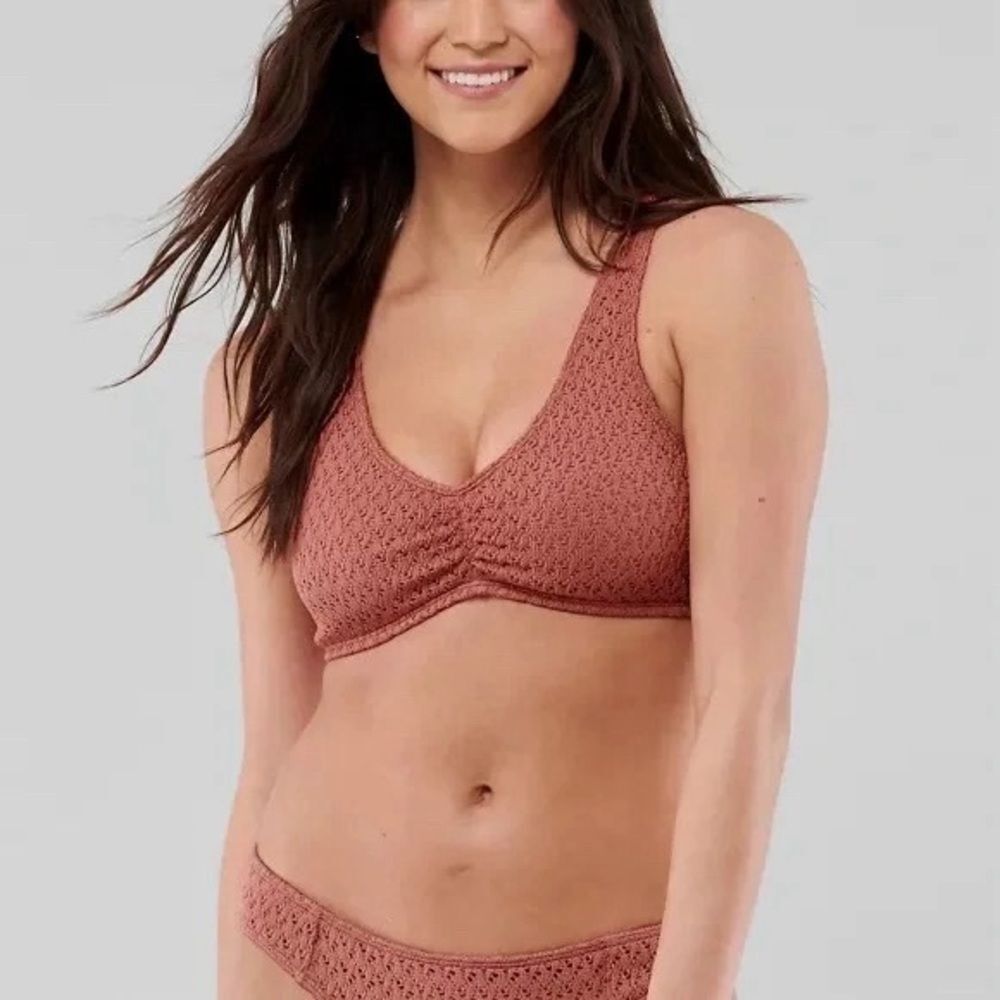 Hollister Brown Crochet Vacation Beach Boho Hippie Swim Bikini Small Medium